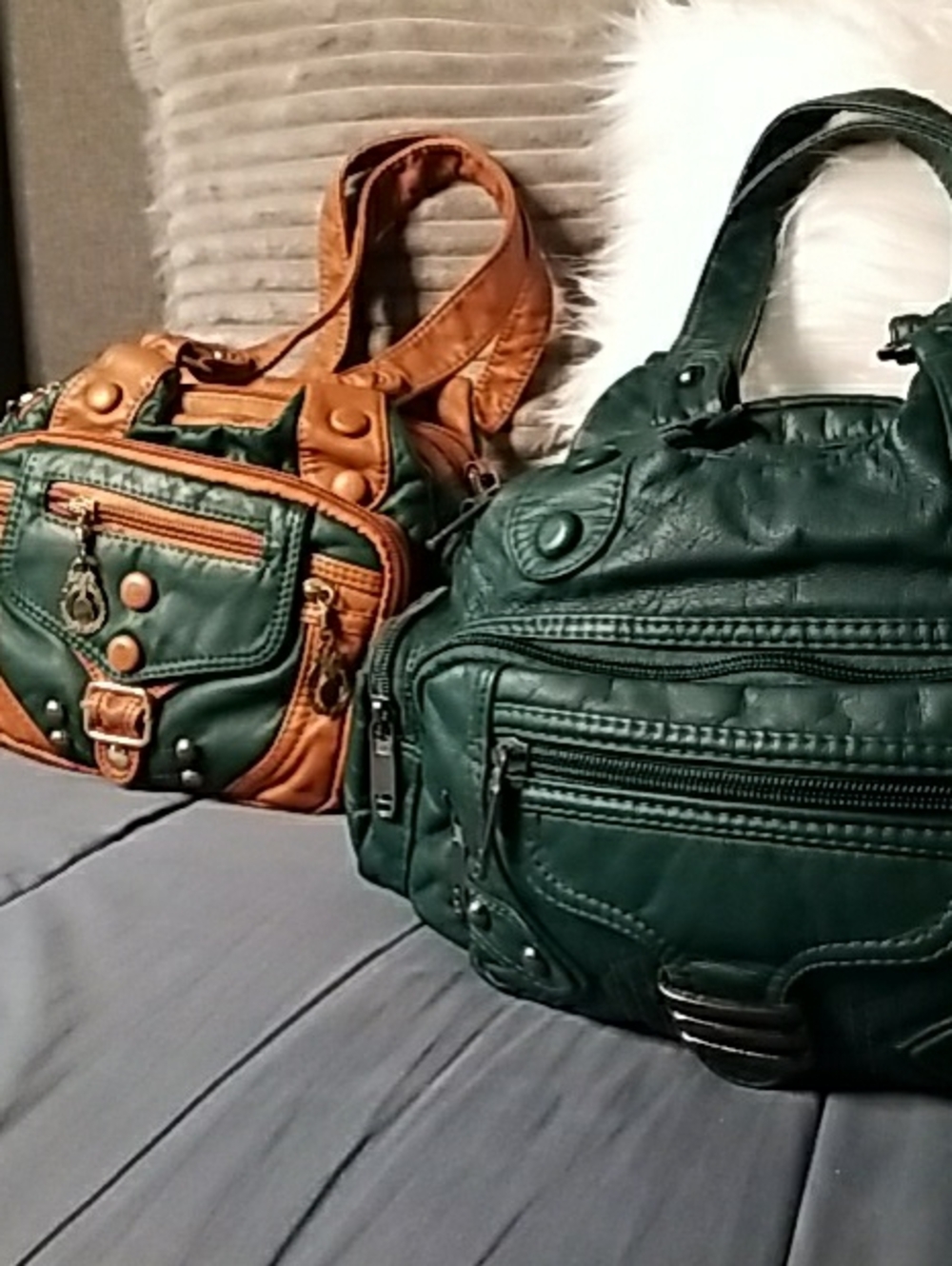 2 for 1 Women’s Green and Tan Two-Tone Shoulder Bag